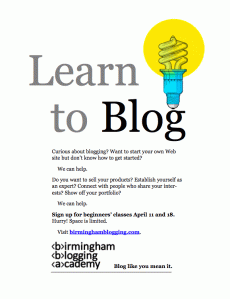 Birmingham Blogging Academy - flyer
