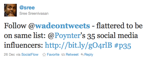 Sree Sreenivasan tweet about Poynter