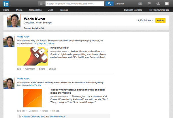 LinkedIn follow button